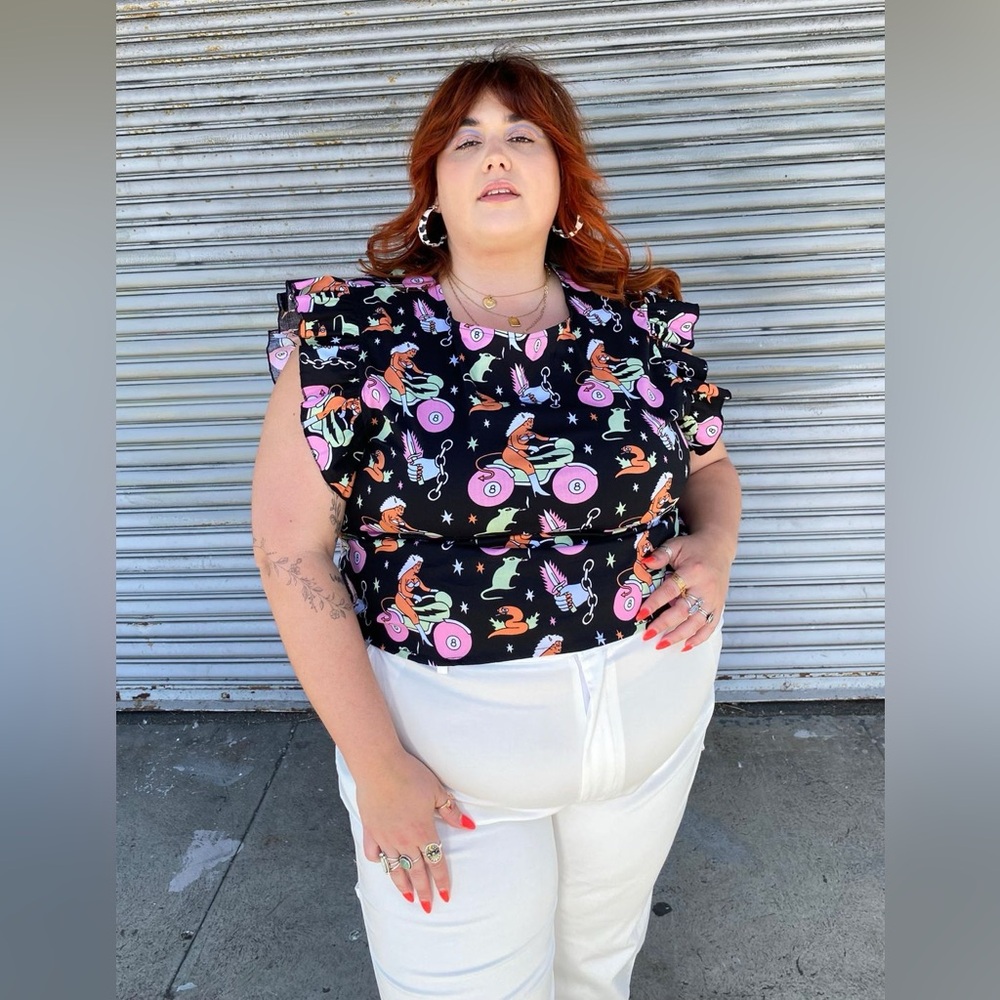 NWT Nooworks Mean Machine Ruffle Top XL